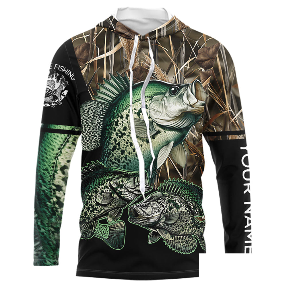 Crappie fishing green scales camo Custom name Long sleevefishing shirts, Long Sleeve Hooded NPQ883