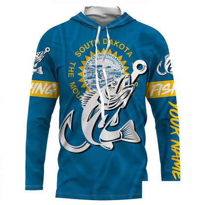 SD South Dakota Walleye fishing flag fish hook Custom name fishing jerseys | Long sleeve, Long Sleeve Hooded NPQ811