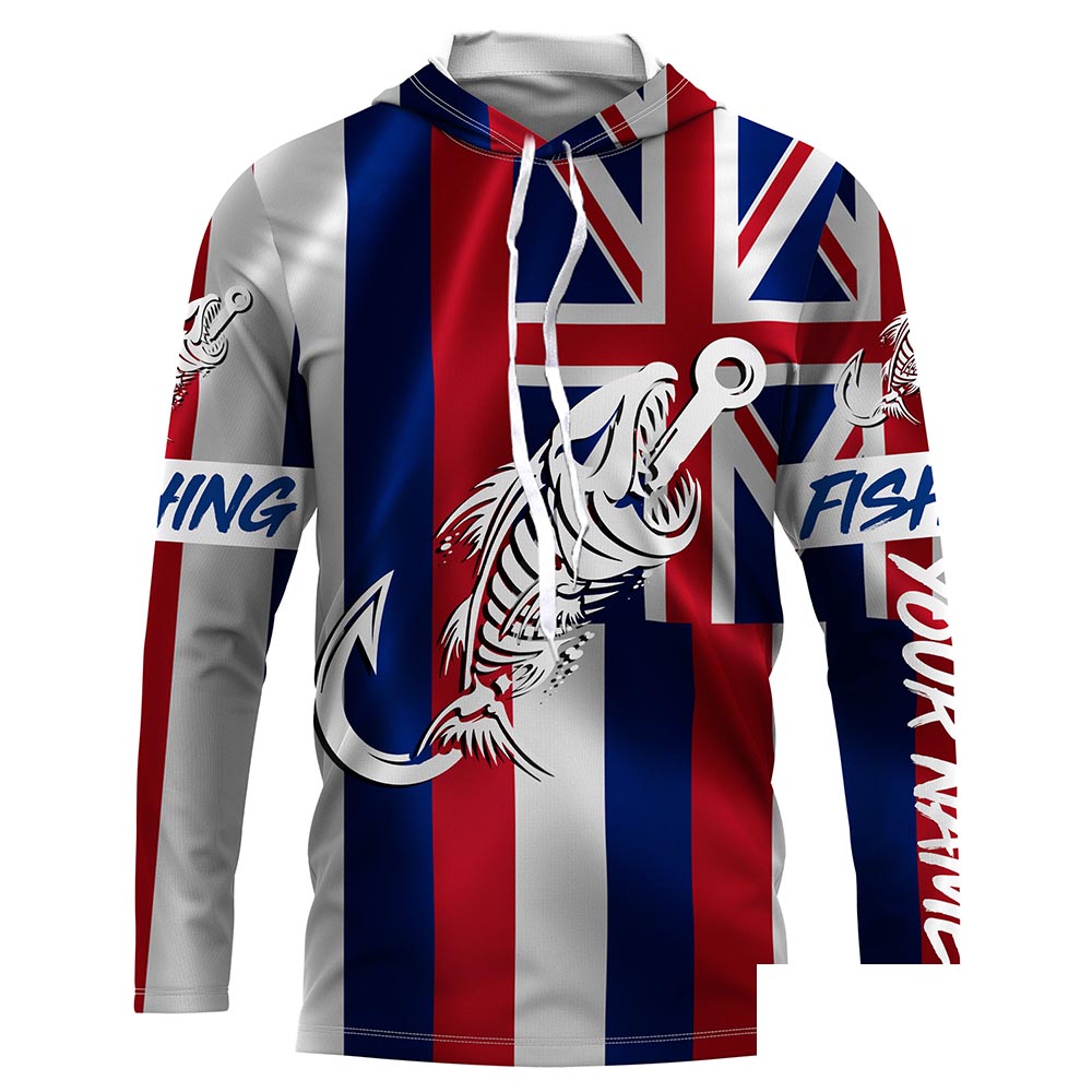 HI Fishing Custom Hawaiian Flag Fish hook skull custom fishing Long sleeve, Long Sleeve Hooded NPQ702