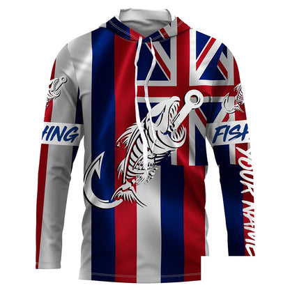HI Fishing Custom Hawaiian Flag Fish hook skull custom fishing Long sleeve, Long Sleeve Hooded NPQ702