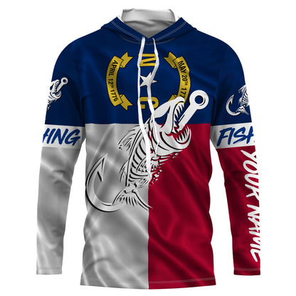 NC Fishing Custom North Carolina Flag Fish hook skull custom fishing Long sleeve, Long Sleeve Hooded NPQ700