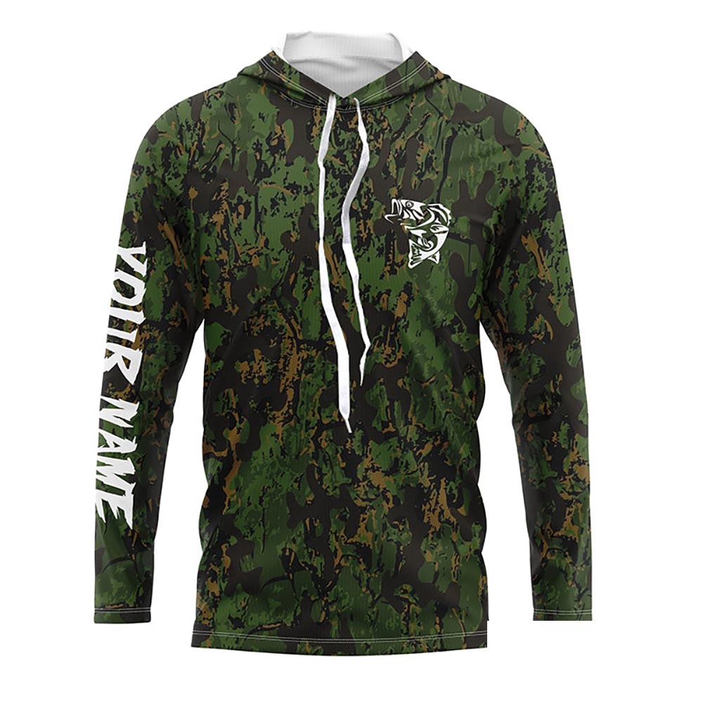 Custom Bass Fishing Jerseys, Personalized Bass fishing green camouflage fishing Long sleeve shirts NQS4933