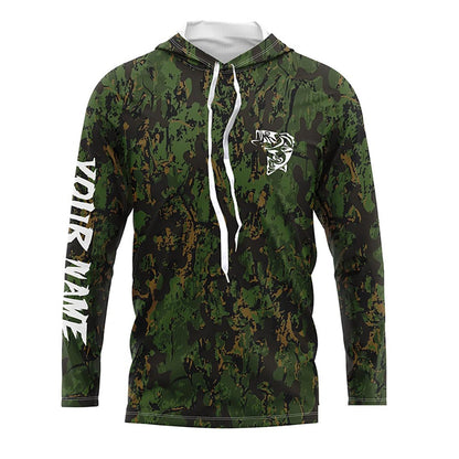 Custom Bass Fishing Jerseys, Personalized Bass fishing green camouflage fishing Long sleeve shirts NQS4933
