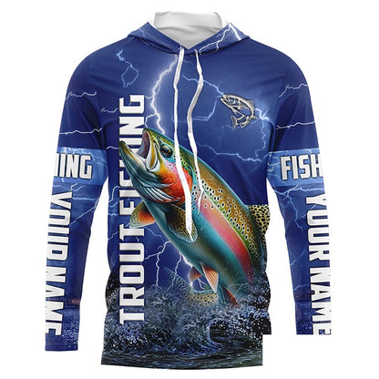 Rainbow trout Fishing blue lightning jerseys custom performance Long Sleeve tournament fishing shirts NQS6415