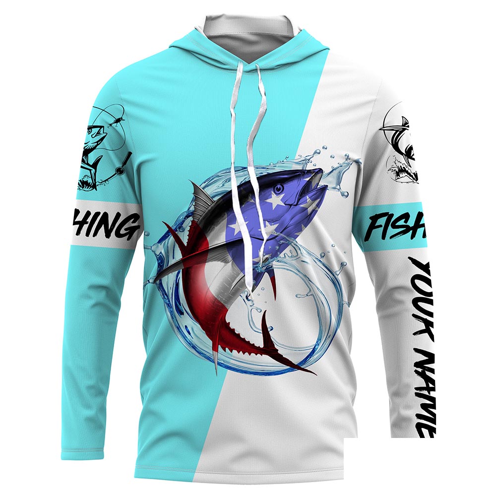 Tuna fishing American flag Fishing patriot Custom name Long sleeve, Long Sleeve Hooded NPQ924