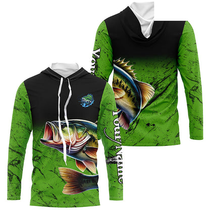 Custom green Largemouth Bass Fishing Jerseys, personalized bass fishing tournament Long sleeve shirt NQS5041