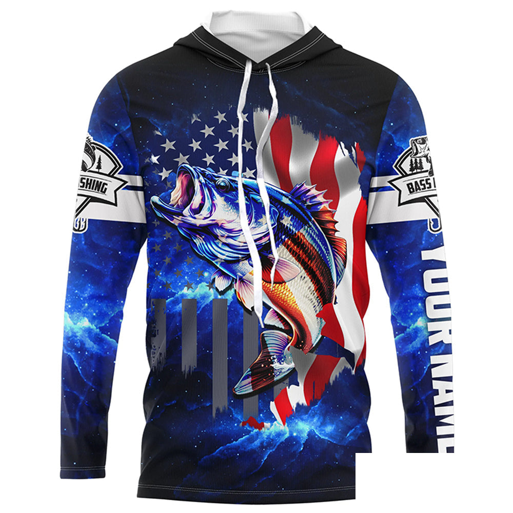 Bass Fishing 3D American patriotic fishing UV protection Custom name long sleeves UPF 30+ fishing shirt for men NPQ7