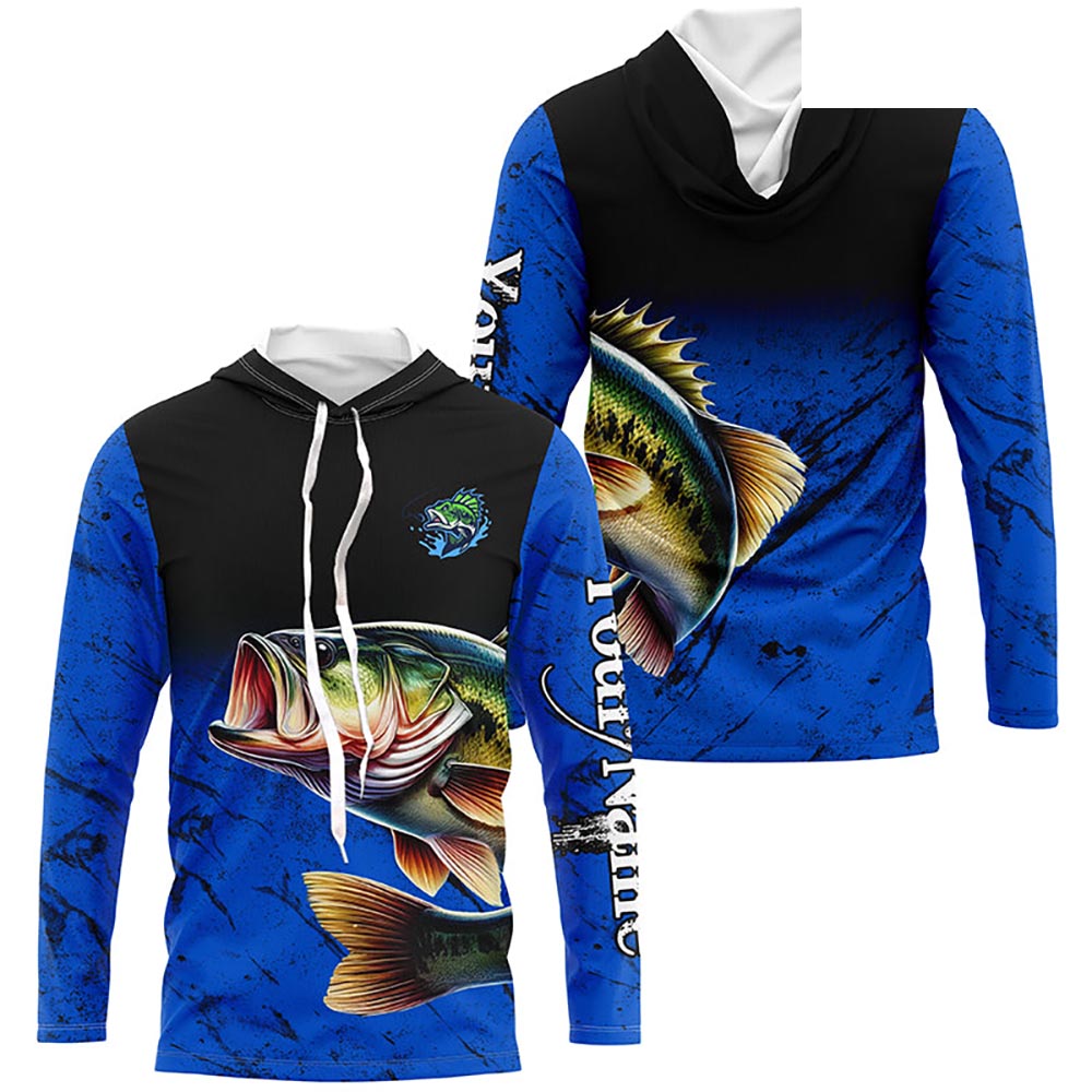 Custom blue Largemouth Bass Fishing Jerseys, personalized bass fishing tournament Long sleeve shirt NQS5070