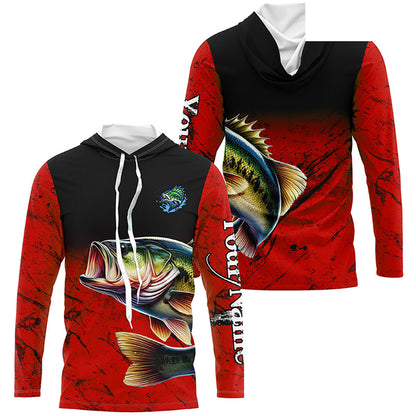 Custom red Largemouth Bass Fishing Jerseys, personalized bass fishing tournament Long sleeve shirt NQS5071