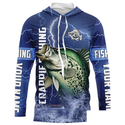 Crappie Fishing blue lightning jerseys custom name performance Long Sleeve tournament fishing shirts NQS5351