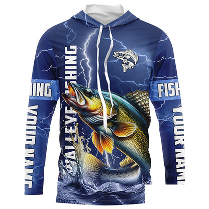 Walleye Fishing blue lightning jerseys custom performance Long Sleeve tournament fishing shirts NQS5352