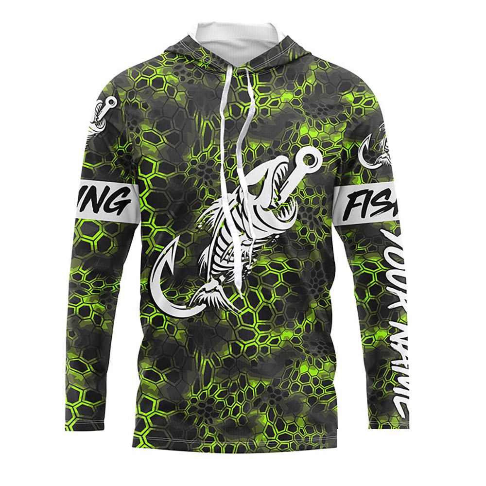 Custom Green Camo Long sleeve fishing shirt Fish hook skull sun protection Long sleeve fishing jersey NQS5085