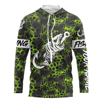 Custom Green Camo Long sleeve fishing shirt Fish hook skull sun protection Long sleeve fishing jersey NQS5085