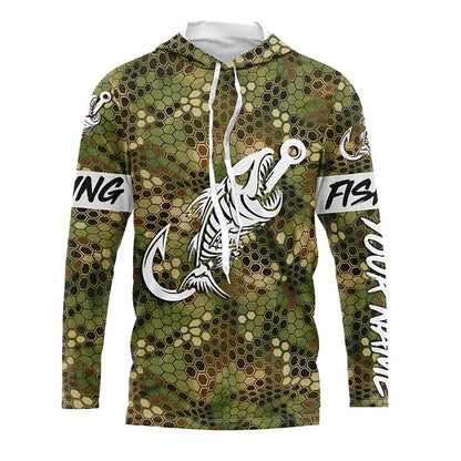 Personalized Green Camo fishing Long sleeve Fish hook skull sun protection fishing jerseys NQS5086