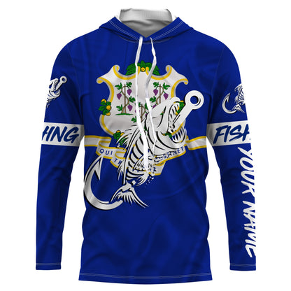 CT Fishing Custom Connecticut Flag Fish hook skull Custom name jerseys | Long sleeve, Long Sleeve Hooded NPQ726
