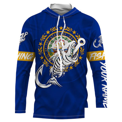 NH New Hampshire Fishing Flag Fish hook skull Custom name jerseys | Long sleeve, Long Sleeve Hooded NPQ735