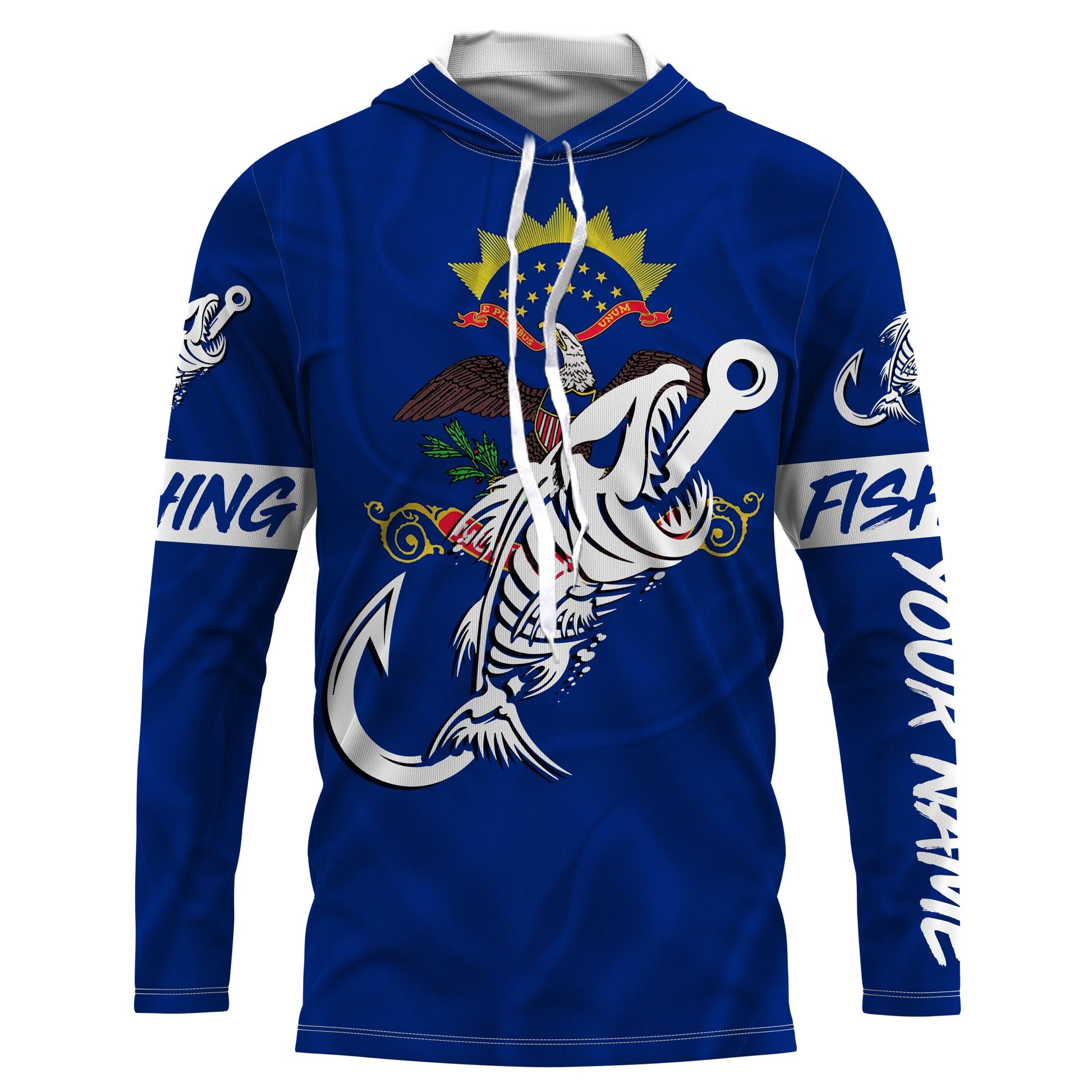 ND North Dakota Fishing Flag Fish hook skull Custom name jerseys | Long sleeve, Long Sleeve Hooded NPQ737