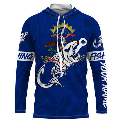 ND North Dakota Fishing Flag Fish hook skull Custom name jerseys | Long sleeve, Long Sleeve Hooded NPQ737