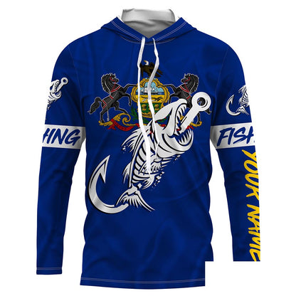 PA Pennsylvania Fishing Flag Fish hook skull Custom name jerseys | Long sleeve, Long Sleeve Hooded NPQ739