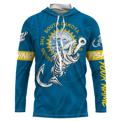 SD South Dakota Fishing Flag Fish hook skull Custom name jerseys | Long sleeve, Long Sleeve Hooded NPQ741