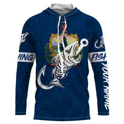VT Vermont Fishing Flag Fish hook skull Custom name jerseys | Long sleeve, Long Sleeve Hooded NPQ743