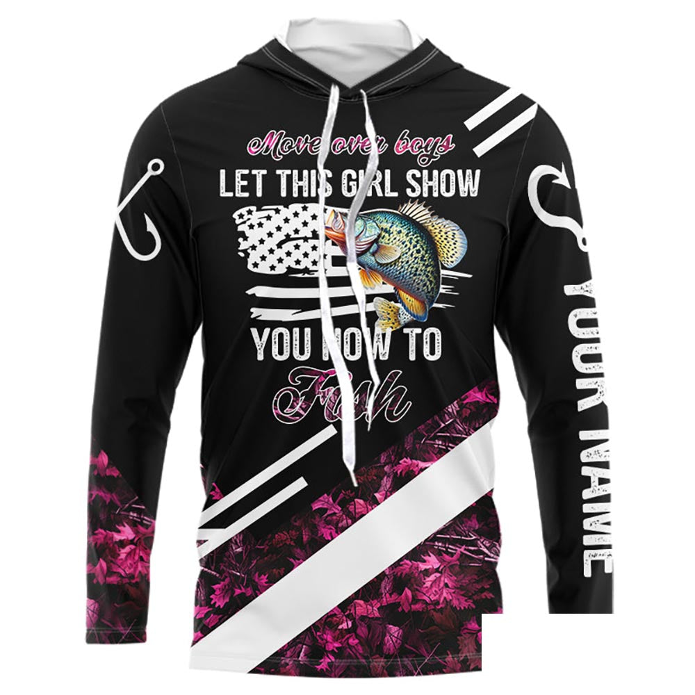 Move over boys let this girl show you how to fish Crappie pink camo custom Long sleeve fishing shirt NQS9471