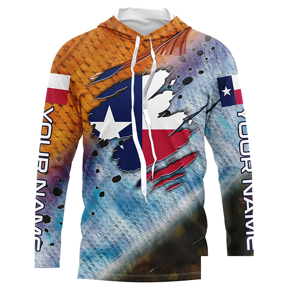 Texas slam redfish trout flounder scales Texas flag Custom patriotic fishing long sleeve shirts NQS6813
