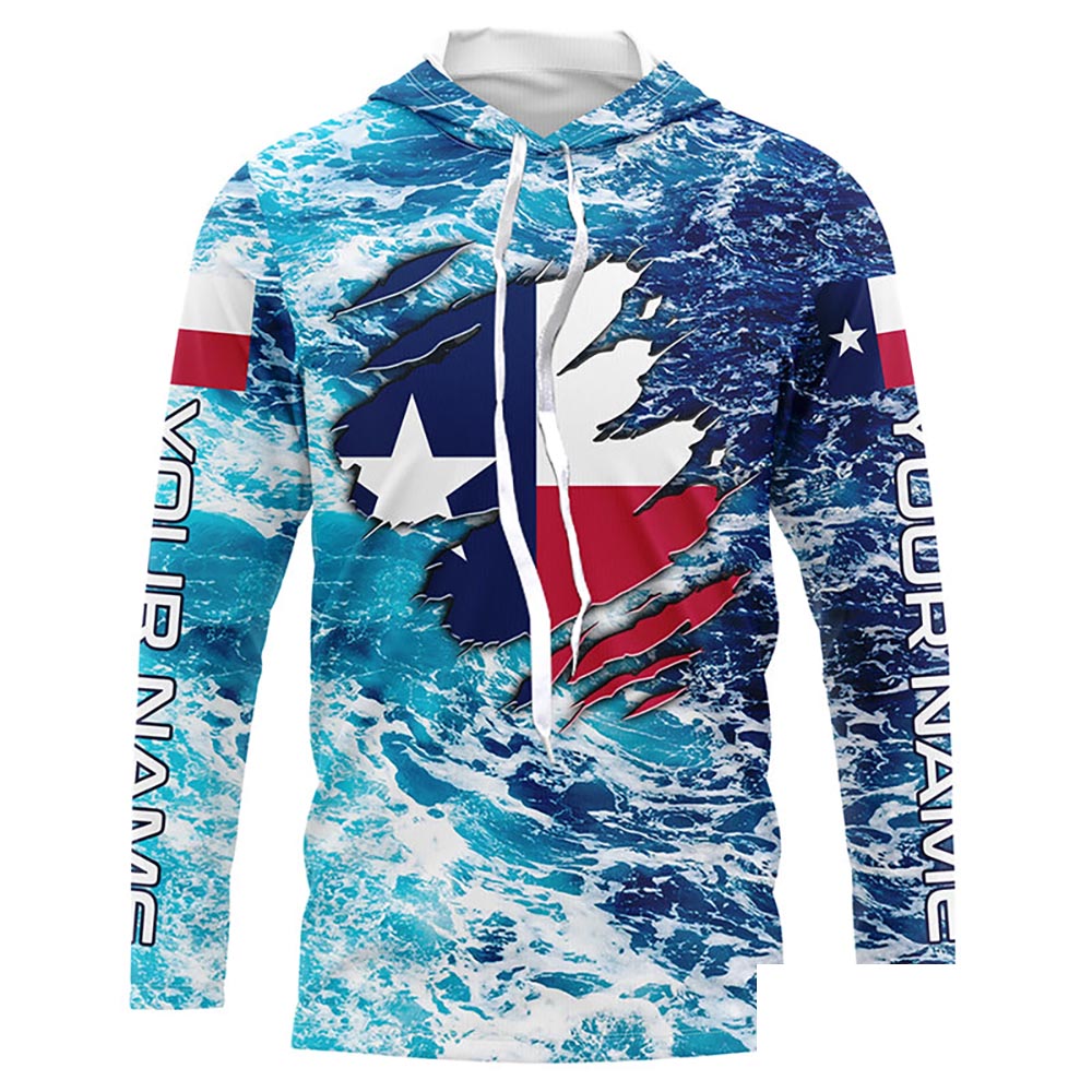 Blue sea wave ocean camo Texas flag patriot shirt Custom sun protection fishing long sleeve shirts NQS5430