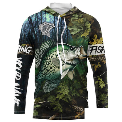 Crappie Fishing green camo Custom name Performance Long Sleeve UV protection fishing shirts for men NQSD92