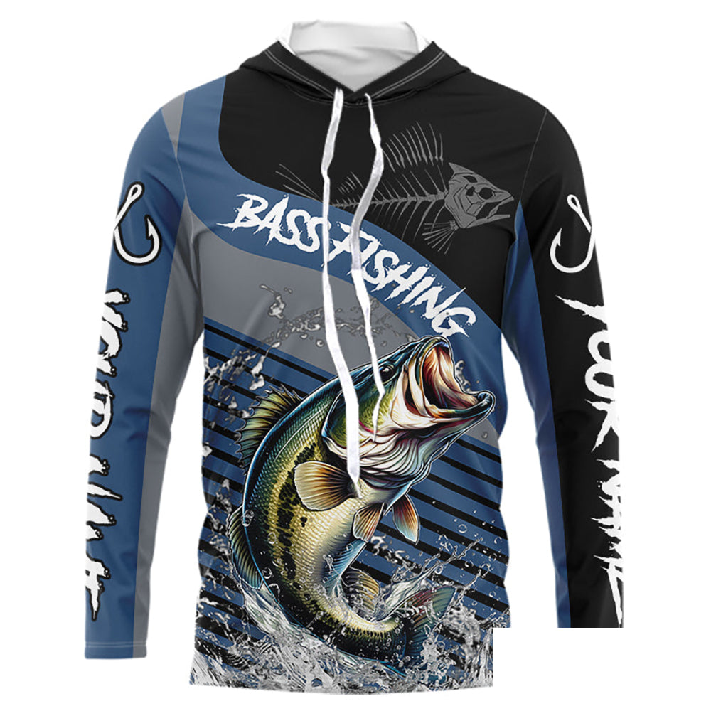 Largemouth Bass fishing Custom UV protection fishing long sleeve shirt, Bass Fishing jerseys | Blue NQS9351