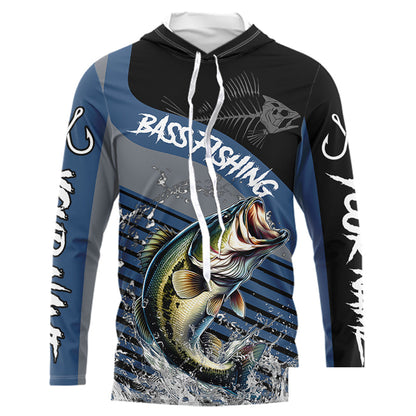 Largemouth Bass fishing Custom UV protection fishing long sleeve shirt, Bass Fishing jerseys | Blue NQS9351