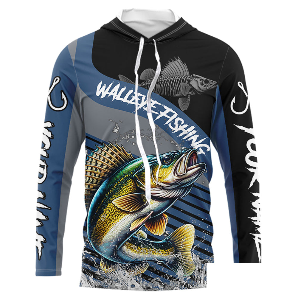 Walleye fishing Custom UV protection fishing long sleeve shirt, Walleye Fishing jerseys | Blue NQS9352