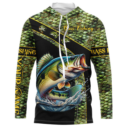 Largemouth Bass fishing green bass scales Custom name Bass fishing Long sleeve, Long Sleeve Hooded NQS4888