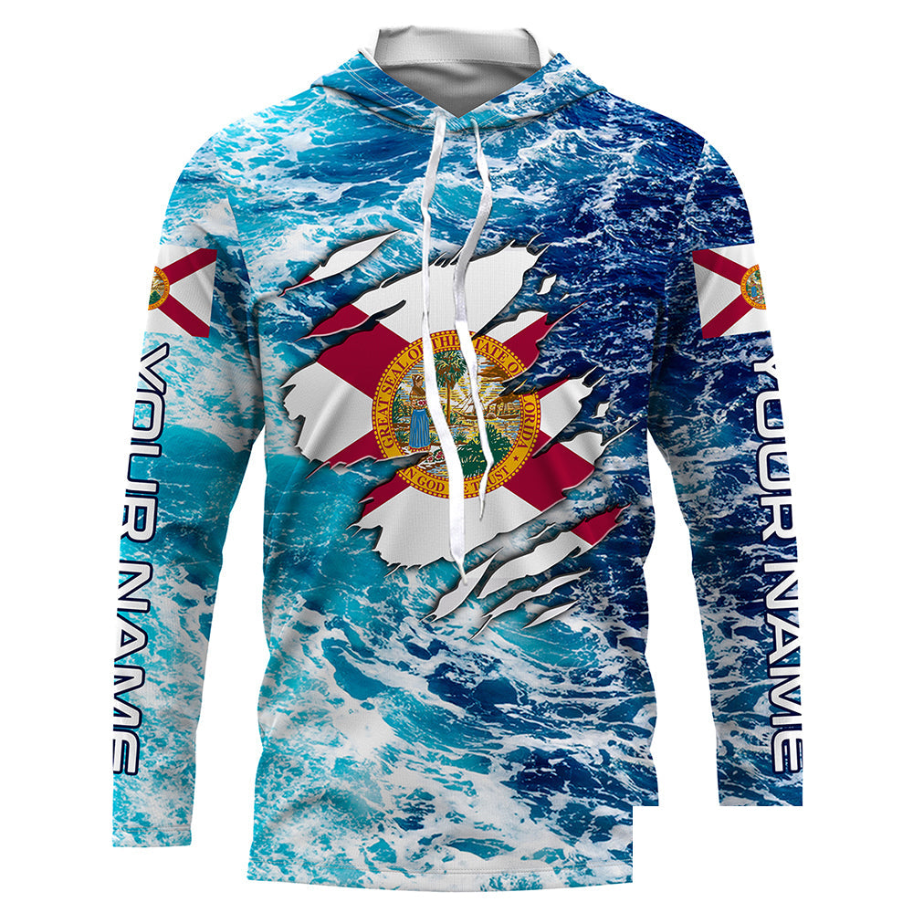 Blue sea wave ocean camo Florida flag Custom name jerseys | Long sleeve, Long Sleeve Hooded NPQ756