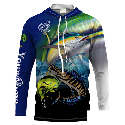 Mahi Mahi ( Dorado), Wahoo, Tuna fishing Customize Name UV protection long sleeves fishing shirt for men NPQ19
