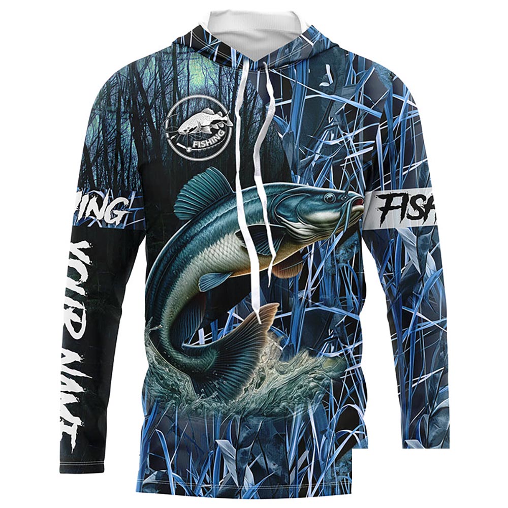 Catfish fishing blue camouflage fishing clothing Custom name long sleeves fishing shirt for men NPQ453