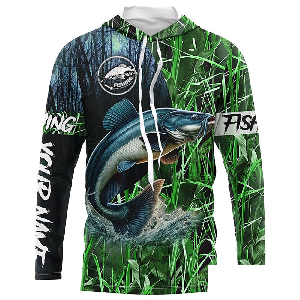 Catfish fishing green camouflage fishing clothing Customize long sleeves fishing apparel NPQ454