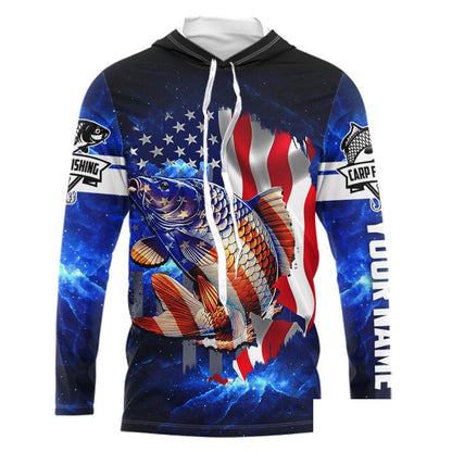 Carp Fishing 3D American Flag patriotic Custom long sleeves fishing shirt for men NPQ102