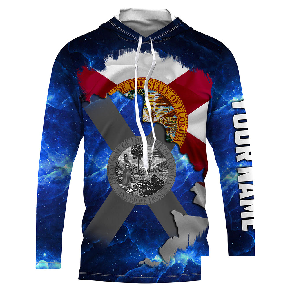 Florida Flag blue galaxy Universe patriotic Custom name fishing jerseys | Long sleeve, Long Sleeve Hooded NPQ817