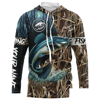 Catfish Fishing Camo performance fishing shirt UV protection Custom name long sleeves fishing shirt NPQ4