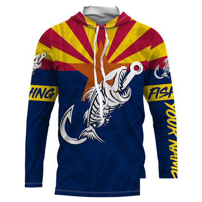 AZ Fishing Custom Arizona Flag Fish hook skull custom fishing Long sleeve, Long Sleeve Hooded NPQ704