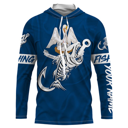 LA Fishing Custom Louisiana Flag Fish hook skull custom fishing Long sleeve, Long Sleeve Hooded NPQ705