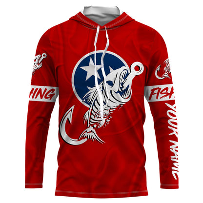 TN Fishing Custom Tennessee Flag Fish hook skull custom fishing Long sleeve, Long Sleeve Hooded NPQ708