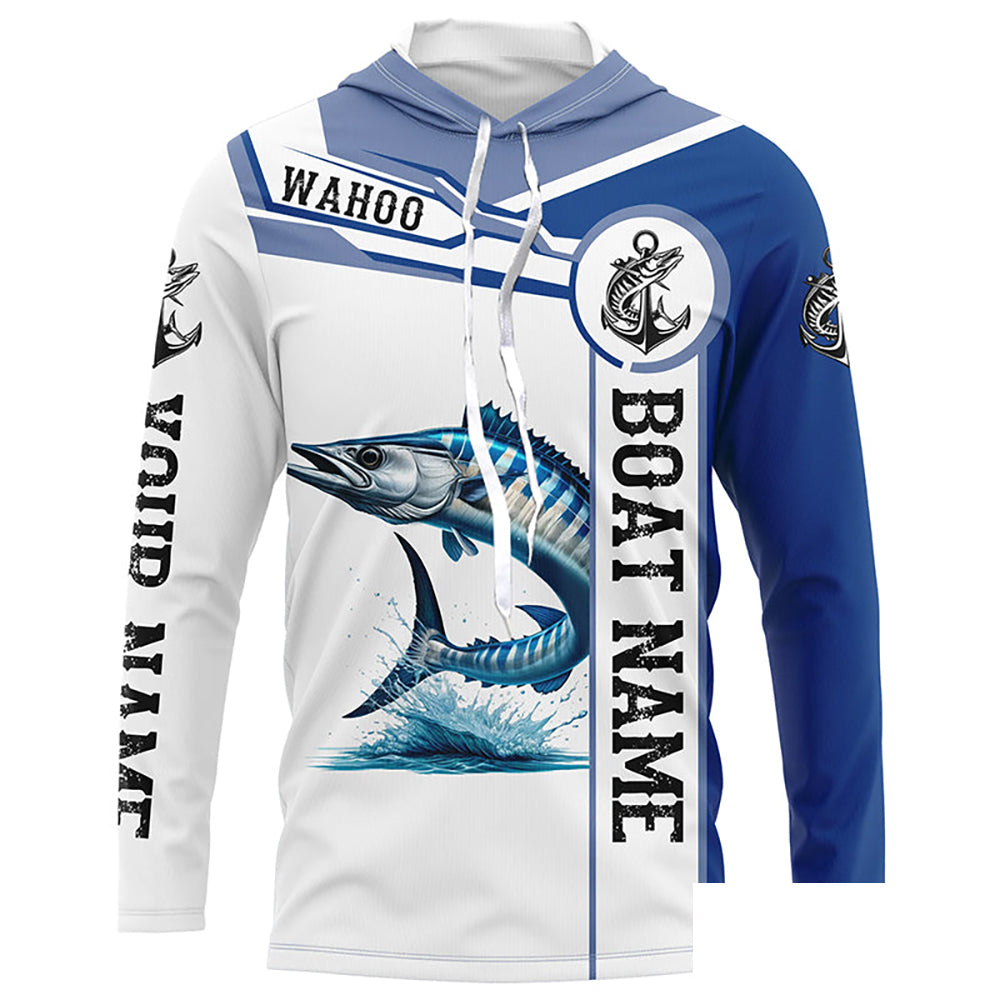 Wahoo Fishing Customize Name and boat name tournament UV protection long sleeves fishing shirt for men NPQ70