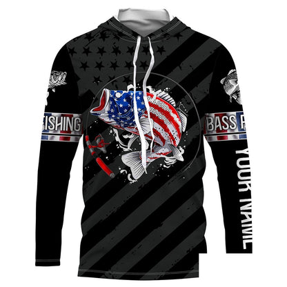 Largemouth Bass fishing black American flag Custom name fishing jerseys | Long sleeve, Long Sleeve Hooded NPQ827