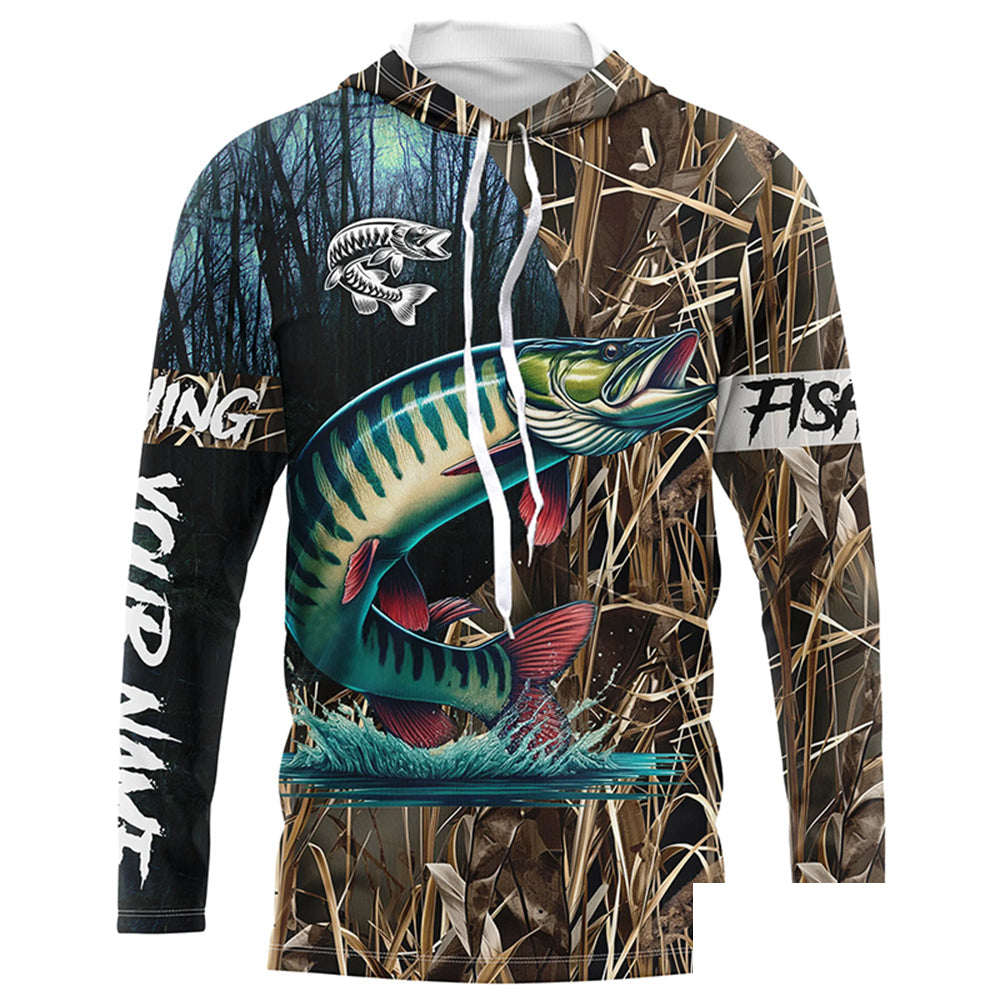 Musky Fishing camo Custom fishing Long sleeve, Long sleeves hooded shirts NPQ278
