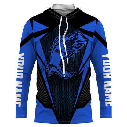 Largemouth Bass Fishing tattoo black and blue Custom name fishing jerseys | Long sleeve, Long Sleeve Hooded NPQ831