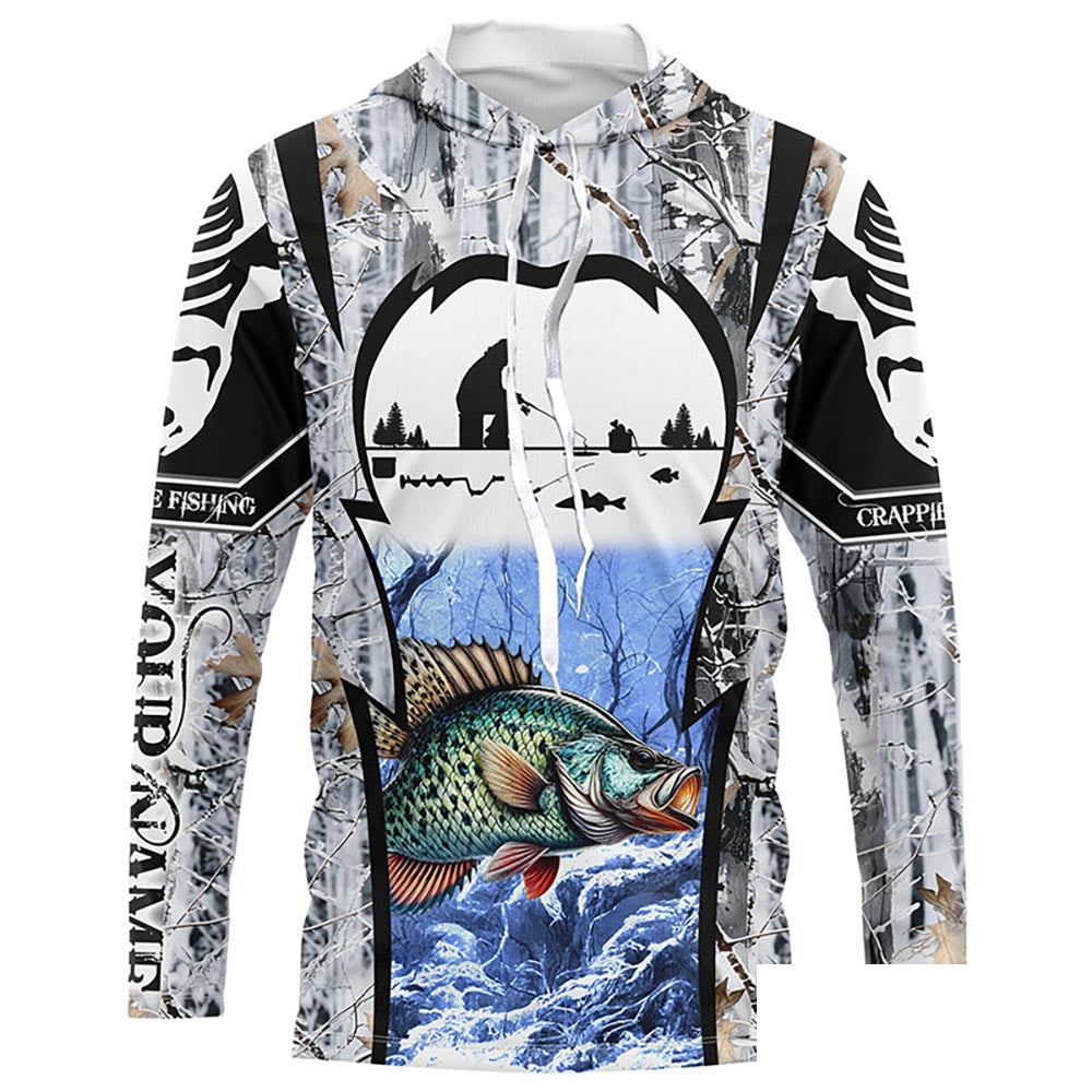 Winter crappie Ice fishing camo Customize name Performance Long Sleeve fishing shirts for men, women NQS1012