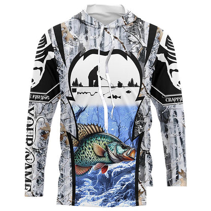 Winter crappie Ice fishing camo Customize name Performance Long Sleeve fishing shirts for men, women NQS1012