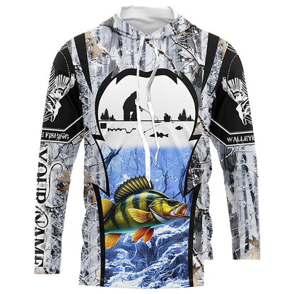 Perch fishing Ice fishing Winter camo Customize UV protection long sleeves fishing shirt for men NPQ63